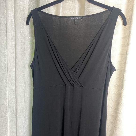 Eileen Fisher 100% Silk Jersey Faux Wrap V-neck Sleeveless Dress Black Small - Picture 4 of 9
